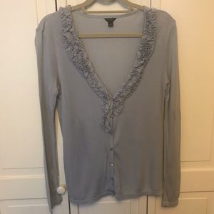 Ann Taylor Ruffle Blue Cardigan
